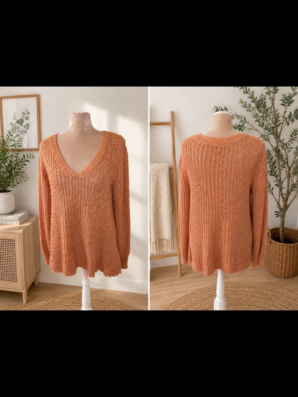 Anthropologie Moth~Wool Blend Bouclé V-Neck Sweater • Peach Cream • Side Zip ▪ S